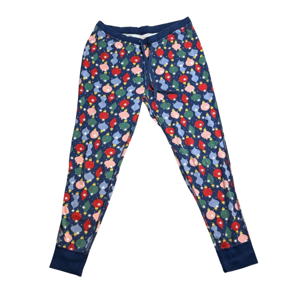 Hanna Andersson Blue Ornament Pajama Pants Size L Christmas Holiday